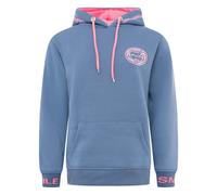 Hoodie ZWILLINGSHERZ "Happy Days", Damen, Gr. S/M, jeans, Sweatware, Obermaterial: 50% Baumwolle, 50% Polyester, bequem, ohne Ausschnitt, angesetztes Bündchen, Sweatshirts Hoodie, gestickte pinke Deta