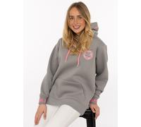 Hoodie ZWILLINGSHERZ "Happy Days", Damen, Gr. S/M, mittelgrau, Sweatware, Obermaterial: 50% Baumwolle, 50% Polyester, bequem, ohne Ausschnitt, angesetztes Bündchen, Sweatshirts Hoodie, gestickte pinke