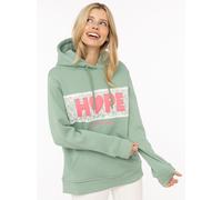 Hoodie ZWILLINGSHERZ "HOPE Spitze", Damen, Gr. XXL, iceberg grün, Sweatware, Obermaterial: 50% Baumwolle, 50% Polyester, Sweatshirts Hoodie, Kapuze mit Kordel, Motiv mit Spitze, elastische Bündchen (4