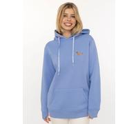 Hoodie ZWILLINGSHERZ ""Kleiner Dackel"", Damen, Gr. L/XL, blau (mittelblau), angeraute Sweatware, Obermaterial: 50% Baumwolle, 50% Polyester, unifarben, Sweatshirts Hoodie, "Dackel"-Stickerei, bedruck
