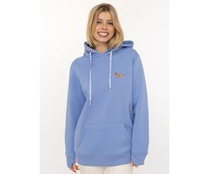 Hoodie ZWILLINGSHERZ "Kleiner Dackel", Damen, Gr. L/XL, blau (mittelblau), angeraute Sweatware, Obermaterial: 50% Baumwolle, 50% Polyester, unifarben, Sweatshirts Hoodie, "Dackel"-Stickerei, bedruckte