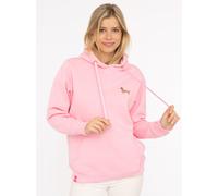 Hoodie ZWILLINGSHERZ ""Kleiner Dackel"", Damen, Gr. S/M, pink, angeraute Sweatware, Obermaterial: 50% Baumwolle, 50% Polyester, unifarben, Sweatshirts Hoodie, "Dackel"-Stickerei, bedruckter Kordelzug,