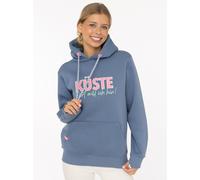 Hoodie ZWILLINGSHERZ "Küste", Damen, Gr. S/M, jeans, Sweatware, Obermaterial: 50% Baumwolle, 50% Polyester, comfort fit hüftlang, ohne Ausschnitt, angesetztes Bündchen, Sweatshirts Hoodie, statement S