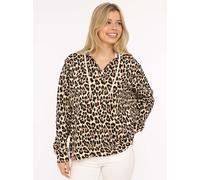 Hoodie ZWILLINGSHERZ "Leo AOP", Damen, Gr. S/M, beige, Jersey, Obermaterial: 50% Baumwolle, 50% Polyester, mehrfarbig, hüftbedeckend, V-Ausschnitt, Sweatshirts Hoodie, Leo-Design, V-Ausschnitt, Kapuze