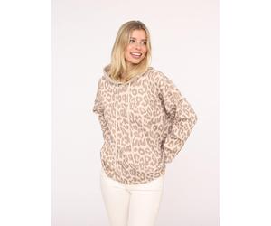 Hoodie ZWILLINGSHERZ "Leo", Damen, Gr. L/XL, beige (hellbeige), Sweatware, Obermaterial: 82% Polyester, 15% Viskose, 3% Elasthan, gemustert, comfort fit hüftlang, hoch geschlossener Ausschnitt, Sweats