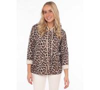 Hoodie ZWILLINGSHERZ ""Leo"", Damen, Gr. SM (S/M), beige, Sweatware, Obermaterial: 75% Polyester, 20% Polyamid, 5% Elasthan, gemustert, comfort fit hüftlang, V-Ausschnitt, Sweatshirts Hoodie, Kapuze, 