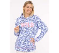 Hoodie ZWILLINGSHERZ "Leo Pastell", Damen, Gr. L/XL, blau, angeraute Sweatware, Obermaterial: 50% Baumwolle, 50% Polyester, gemustert, mehrfarbig, ohne Ausschnitt, Sweatshirts Hoodie, Leomuster und WI