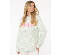 Hoodie ZWILLINGSHERZ "Leo Pastell", Damen, Gr. L/XL, grün (salbei), angeraute Sweatware, Obermaterial: 50% Baumwolle, 50% Polyester, gemustert, mehrfarbig, ohne Ausschnitt, Sweatshirts Hoodie, Leomust