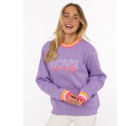 Hoodie ZWILLINGSHERZ "Love Yourself", Damen, Gr. S/M, lila (mittellila), Sweatware, Obermaterial: 50% Baumwolle, 50% Polyester, Sweatshirts Hoodie, Rundhals, gestreifte Neon-Bündchen, gestickter Schri
