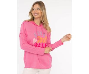 Hoodie ZWILLINGSHERZ "Love Yourself", Damen, Gr. S/M, pink, Web, Obermaterial: 70% Baumwolle, 30% Polyester, bedruckt, unifarben, hüftbedeckend, ohne Ausschnitt, Sweatshirts Hoodie, Kapuze, Flockprint