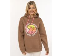 Hoodie ZWILLINGSHERZ "Love Yourslef", Damen, Gr. S/M, mittelbraun, Sweatware, Obermaterial: 50% Baumwolle, 50% Polyester, normal normal, ohne Ausschnitt, angesetztes Bündchen, Sweatshirts Hoodie, rund