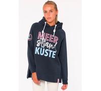 Hoodie ZWILLINGSHERZ "Meer Strand Küste", Damen, Gr. S/M, blau (marine), Sweatware, Obermaterial: 50% Baumwolle, 50% Polyester, unifarben mit Farbeinsätzen, lässig geschnitten normal, hoch geschlossen