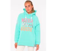 Hoodie ZWILLINGSHERZ "Meer Strand Küste", Damen, Gr. S/M, grün (mint), Sweatware, Obermaterial: 50% Baumwolle, 50% Polyester, unifarben mit Farbeinsätzen, lässig geschnitten normal, hoch geschlossener