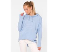 Hoodie ZWILLINGSHERZ "Moin", Damen, Gr. L/XL, blau (jeansblau), Sweatware, Obermaterial: 70% Baumwolle, 30% Polyacryl, unifarben, comfort fit hüftlang, hoch geschlossener Ausschnitt, Sweatshirts Hoodi