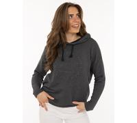 Hoodie ZWILLINGSHERZ "Moin", Damen, Gr. L/XL, grau (dunkelgrau), Sweatware, Obermaterial: 70% Baumwolle, 30% Polyester, comfort fit hüftlang, hoch geschlossener Ausschnitt, Sweatshirts Hoodie, Kapuze,