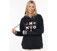 Hoodie ZWILLINGSHERZ "MOIN", Damen, Gr. L/XL, marine, Sweatware, Obermaterial: 50% Baumwolle, 50% Polyester, Sweatshirts Hoodie, Motiv mit Anker, gestreifte Ärmelbündchen, Kapuze, Kängurutasche (65494