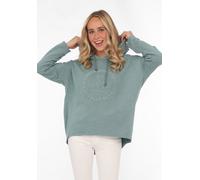 Hoodie ZWILLINGSHERZ ""Moin"", Damen, Gr. SM (S/M), grün (salbei), Sweatware, Obermaterial: 70% Baumwolle, 30% Polyester, unifarben, comfort fit hüftlang, hoch geschlossener Ausschnitt, Sweatshirts Ho