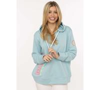 Hoodie ZWILLINGSHERZ "Moin Koordinaten", Damen, Gr. L/XL, blau (tükis), Jersey, Obermaterial: 50% Baumwolle, 50% Polyester, unifarben mit Farbeinsätzen, hüftbedeckend, ohne Ausschnitt, Sweatshirts Hoo