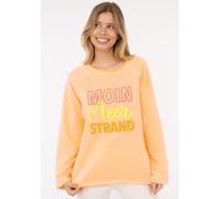 Hoodie ZWILLINGSHERZ "Moin Meer Strand", Damen, Gr. L/XL (L/XL), orange (koralle), Sweatware, Obermaterial: 50% Baumwolle, 50% Polyester, bequem hüftbedeckend, Rundhals, leicht ausgefranste Kante, Swe