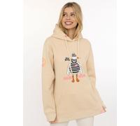 Hoodie ZWILLINGSHERZ "Moin Moin Möwe", Damen, Gr. L/XL, beige, Sweatware, Obermaterial: 50% Baumwolle, 50% Polyester, comfort fit hüftlang, V-Ausschnitt, Sweatshirts Hoodie, mit nordischem Gruß, lusti