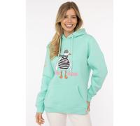 Hoodie ZWILLINGSHERZ ""Moin Moin Möwe"", Damen, Gr. SM (S/M), grün (mint), Sweatware, Obermaterial: 50% Baumwolle, 50% Polyester, unifarben mit Farbeinsatz, comfort fit hüftlang, V-Ausschnitt, Sweatsh