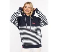 Hoodie ZWILLINGSHERZ "Moin Streifen", Damen, Gr. S/M, schwarz-weiß (marine), Sweatware, Obermaterial: 50% Baumwolle, 50% Polyester, geringelt, gestreift, mehrfarbig, comfort fit hüftlang, ohne Ausschn