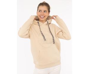 Hoodie ZWILLINGSHERZ "Nelina", Damen, Gr. XL, beige, Sweatware;Feinripp;Feinstrick, Obermaterial: 50% Baumwolle, 50% Polyester, bedruckt, unifarben, hüftbedeckend, ohne Ausschnitt, Rippbündchen mit Da