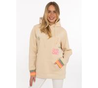 Hoodie ZWILLINGSHERZ "Patches & Amore", Damen, Gr. S/M, beige, Sweatware, Obermaterial: 50% Baumwolle, 50% Polyester, Sweatshirts Hoodie, farbenfrohe Stickereien, Kapuze und Fronttasche (64643733-S) b
