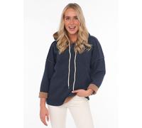 Hoodie ZWILLINGSHERZ ""Positive Mind"", Damen, Gr. L/XL (L/XL), blau (marine), Sweatware, Obermaterial: 75% Polyester, 20% Polyamid, 5% Elasthan, unifarben, comfort fit hüftlang, V-Ausschnitt, Sweatsh