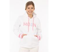 Hoodie ZWILLINGSHERZ "Rahel", Damen, Gr. M, weiß, Obermaterial: 50% Baumwolle, 50% Polyester, bedruckt, unifarben, hüftbedeckend, ohne Ausschnitt, Rippbündchen kontrastfarben, Sweatshirts Hoodie, mit