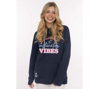 Hoodie ZWILLINGSHERZ "Saltwater Vibes", Damen, Gr. M, blau (marine), Sweatware, Obermaterial: 50% Baumwolle, 50% Polyester, Sweatshirts Hoodie, maritime Front-Stickerei, Kapuze mit gestreifter Kordel,