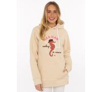Hoodie ZWILLINGSHERZ "Seepferdchen Cowbody", Damen, Gr. S/M, beige, Sweatware, Obermaterial: 50% Baumwolle, 50% Polyester, bedruckt, unifarben, bequem Po-bedeckend, ohne Ausschnitt, angesetztes Bündch