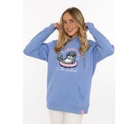 Hoodie ZWILLINGSHERZ "Seepferdchen Cowbody", Damen, Gr. S/M, mittelblau, Sweatware, Obermaterial: 50% Baumwolle, 50% Polyester, bedruckt, unifarben, bequem Po-bedeckend, ohne Ausschnitt, angesetztes B