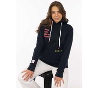 Hoodie ZWILLINGSHERZ "Smile Cross", Damen, Gr. S/M, marine, Sweatware, Obermaterial: 50% Baumwolle, 50% Polyester, Sweatshirts Hoodie, Statement Schriftzug, Stickerei, Kapuze, Kängurutasche (40594825-