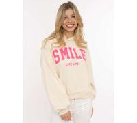 Hoodie ZWILLINGSHERZ "Smile", Damen, beige, Sweatware, Obermaterial: 65% Baumwolle, 35% Polyester, Sweatshirts Hoodie, Kapuze, lange Ärmel, elastische Bündchen, großer Neon-Print (82800759-0) beige