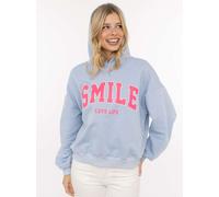 Hoodie ZWILLINGSHERZ "Smile", Damen, blau (hellblau), Sweatware, Obermaterial: 65% Baumwolle, 35% Polyester, Sweatshirts Hoodie, Kapuze, lange Ärmel, elastische Bündchen, großer Neon-Print (32008263-0