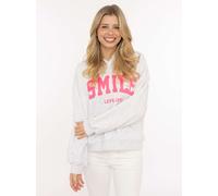 Hoodie ZWILLINGSHERZ "Smile", Damen, grau (graumeliert), Sweatware, Obermaterial: 65% Baumwolle, 35% Polyester, Sweatshirts Hoodie, Kapuze, lange Ärmel, elastische Bündchen, großer Neon-Print (2886885