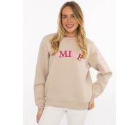 Hoodie ZWILLINGSHERZ "Smile Shine", Damen, Gr. S/M, hellbeige, Sweatware, Obermaterial: 50% Baumwolle, 50% Polyester, Sweatshirts Hoodie, Rundhals, mit Lurexstreifen an den Bündchen, glänzende Sticker
