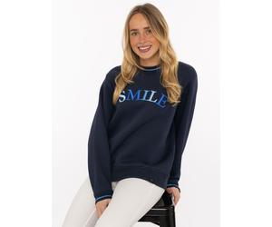 Hoodie ZWILLINGSHERZ "Smile Shine", Damen, Gr. S/M, marine, Sweatware, Obermaterial: 50% Baumwolle, 50% Polyester, Sweatshirts Hoodie, Rundhals, mit Lurexstreifen an den Bündchen, glänzende Stickerei