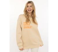 Hoodie ZWILLINGSHERZ "Smile Smile Smile", Damen, Gr. L/XL, beige, Sweatware, Obermaterial: 50% Baumwolle, 50% Polyester, Sweatshirts Hoodie, Rundhals, Stickerei in Neon, fröhliche Botschaft (77262232-