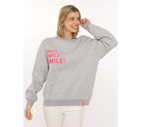 Hoodie ZWILLINGSHERZ "Smile Smile Smile", Damen, Gr. S/M, hellgrau, Sweatware, Obermaterial: 50% Baumwolle, 50% Polyester, Sweatshirts Hoodie, Rundhals, Stickerei in Neon, fröhliche Botschaft (1775335