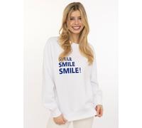 Hoodie ZWILLINGSHERZ "Smile Smile Smile", Damen, Gr. S/M, weiß, Sweatware, Obermaterial: 50% Baumwolle, 50% Polyester, Sweatshirts Hoodie, Rundhals, Stickerei in Neon, fröhliche Botschaft (73039524-S)