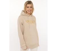 Hoodie ZWILLINGSHERZ "Smile Sparkle", Damen, Gr. L/XL, hellbeige, Sweatware, Obermaterial: 50% Baumwolle, 50% Polyester, Sweatshirts Hoodie, glänzender Print, Fronttasche, Kapuze, Daumenloch (42189937