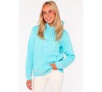 Hoodie ZWILLINGSHERZ "Strandleben Moin", Damen, Gr. XS, blau (türkis), Sweatware, Obermaterial: 50% Baumwolle, 50% Polyester, unifarben mit Farbeinsatz, regular fit normal, hoch geschlossener Ausschni