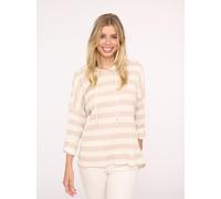 Hoodie ZWILLINGSHERZ "Streifen", Damen, beige (hellbeige), Sweatware, Obermaterial: 60% Viskose, 35% Polyester, 5% Elasthan, gestreift, comfort fit hüftlang, hoch geschlossener Ausschnitt, Sweatshirts