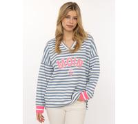 Hoodie ZWILLINGSHERZ "Streifen Moin", Damen, Gr. L/XL, jeans, Sweatware, Obermaterial: 50% Baumwolle, 50% Polyester, comfort fit Po-bedeckend, V-Ausschnitt, angesetztes Bündchen, Sweatshirts Hoodie, V