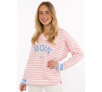Hoodie ZWILLINGSHERZ "Streifen Moin", Damen, Gr. L/XL, rosa, Sweatware, Obermaterial: 50% Baumwolle, 50% Polyester, comfort fit Po-bedeckend, V-Ausschnitt, angesetztes Bündchen, Sweatshirts Hoodie, V-