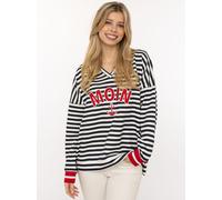 Hoodie ZWILLINGSHERZ "Streifen Moin", Damen, Gr. S/M, marine, Sweatware, Obermaterial: 50% Baumwolle, 50% Polyester, comfort fit Po-bedeckend, V-Ausschnitt, angesetztes Bündchen, Sweatshirts Hoodie, V