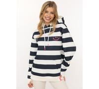 Hoodie ZWILLINGSHERZ "Streifen Smile Everyday", Damen, Gr. L/XL, marine, Sweatware, Obermaterial: 50% Baumwolle, 50% Polyester, Sweatshirts Hoodie, Blockstreifen, pinke Stickerei, Kängurutasche, Kapuz