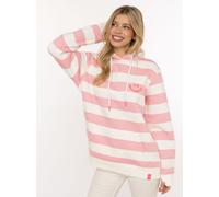Hoodie ZWILLINGSHERZ "Streifen Smile Everyday", Damen, Gr. L/XL, rosa (altrosa), Sweatware, Obermaterial: 50% Baumwolle, 50% Polyester, Sweatshirts Hoodie, Blockstreifen, pinke Stickerei, Kängurutasch
